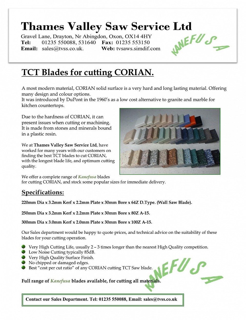 Corian cutting Kanefusa TCT Bladrs