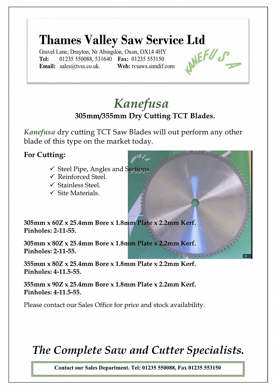 Dry cutting TCT blades. Kanefusa